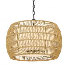  6805-4 BLK-NR - Everly 4 Light Chandelier in Matte Black with Natural Rattan Shade